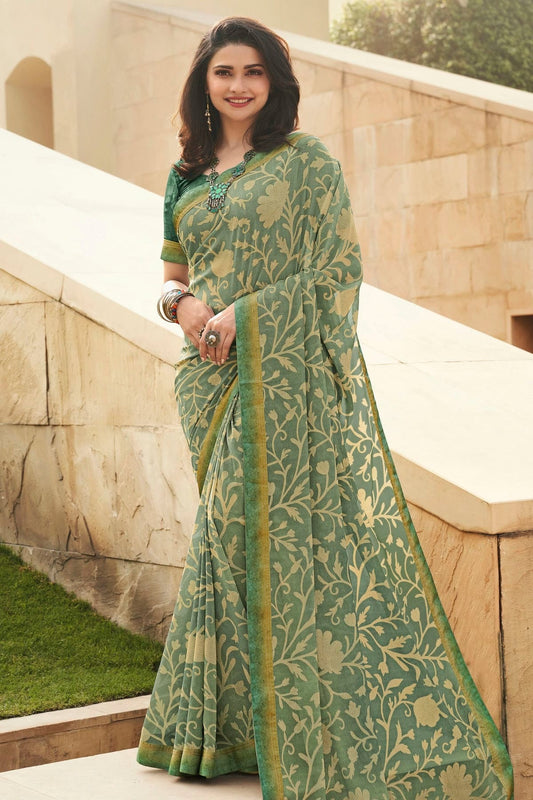Mehendi Green Colour Georgette Printed Saree SD1180069