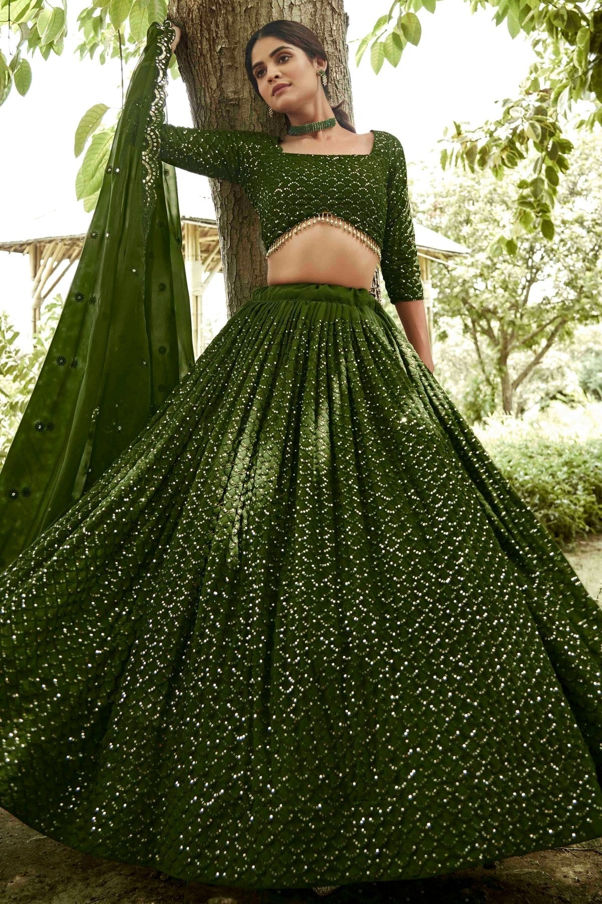 Mehendi Green Colour Georgette Semi Stitched Lehenga Choli LC1170080 A