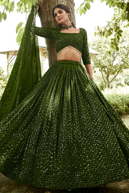 Mehendi Green Colour Georgette Semi Stitched Lehenga Choli LC1170080 A