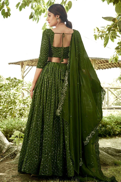Mehendi Green Colour Georgette Semi Stitched Lehenga Choli LC1170080 B