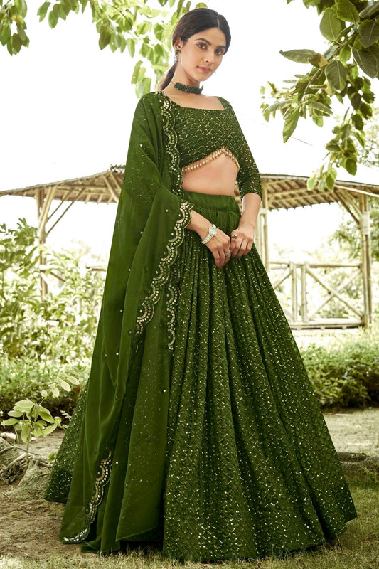 Mehendi Green Colour Georgette Semi Stitched Lehenga Choli LC1170080
