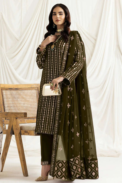 Mehendi Green Colour Georgette Semi Stitched Pakistani Suit SM1250195 A