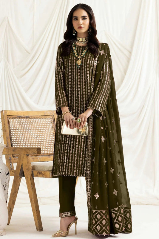 Mehendi Green Colour Georgette Semi Stitched Pakistani Suit SM1250195