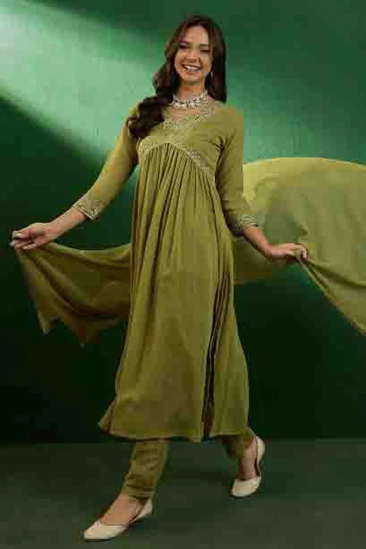 Mehendi Green Colour Georgette Stitched Suit SS1113297