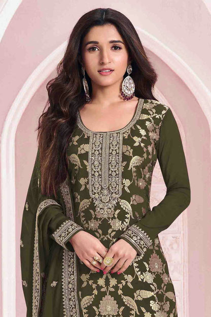 Mehendi Green Colour Jacquard Viscose Pant Style Suit SM1140909 A