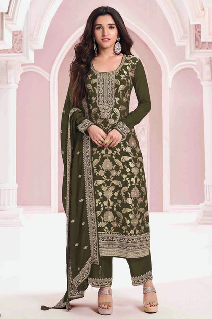 Mehendi Green Colour Jacquard Viscose Pant Style Suit SM1140909