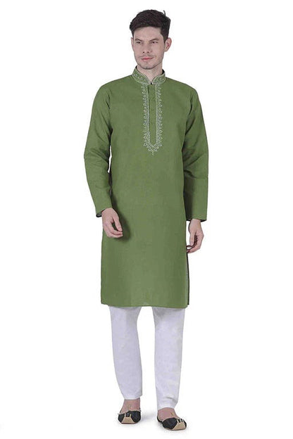 Mehendi Green Colour Kurta Pajama In Linen Texture Cotton KP1210144