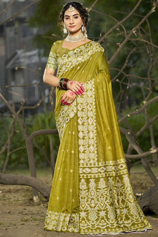 Mehendi Green Colour Linen Cotton Woven Work Traditional Saree SD1102820