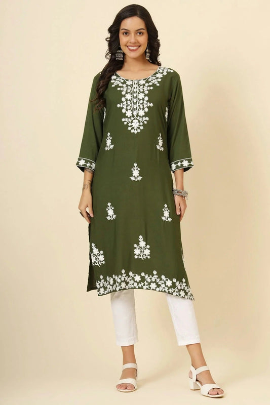 Mehendi Green Colour Liva Rayon Kurti KR1111253