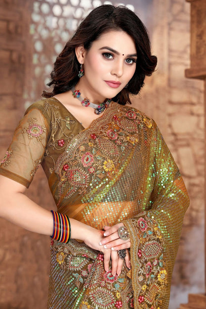 Mehendi Green Colour Net Designer Saree LC1121331 A