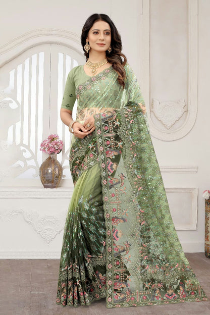 Mehendi Green Colour Net Designer Saree LC1121365