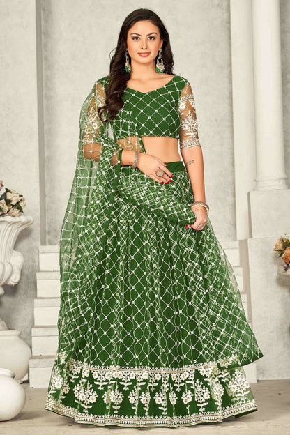 Mehendi Green Colour Net Semi Stitched Lehenga Choli LC1170070
