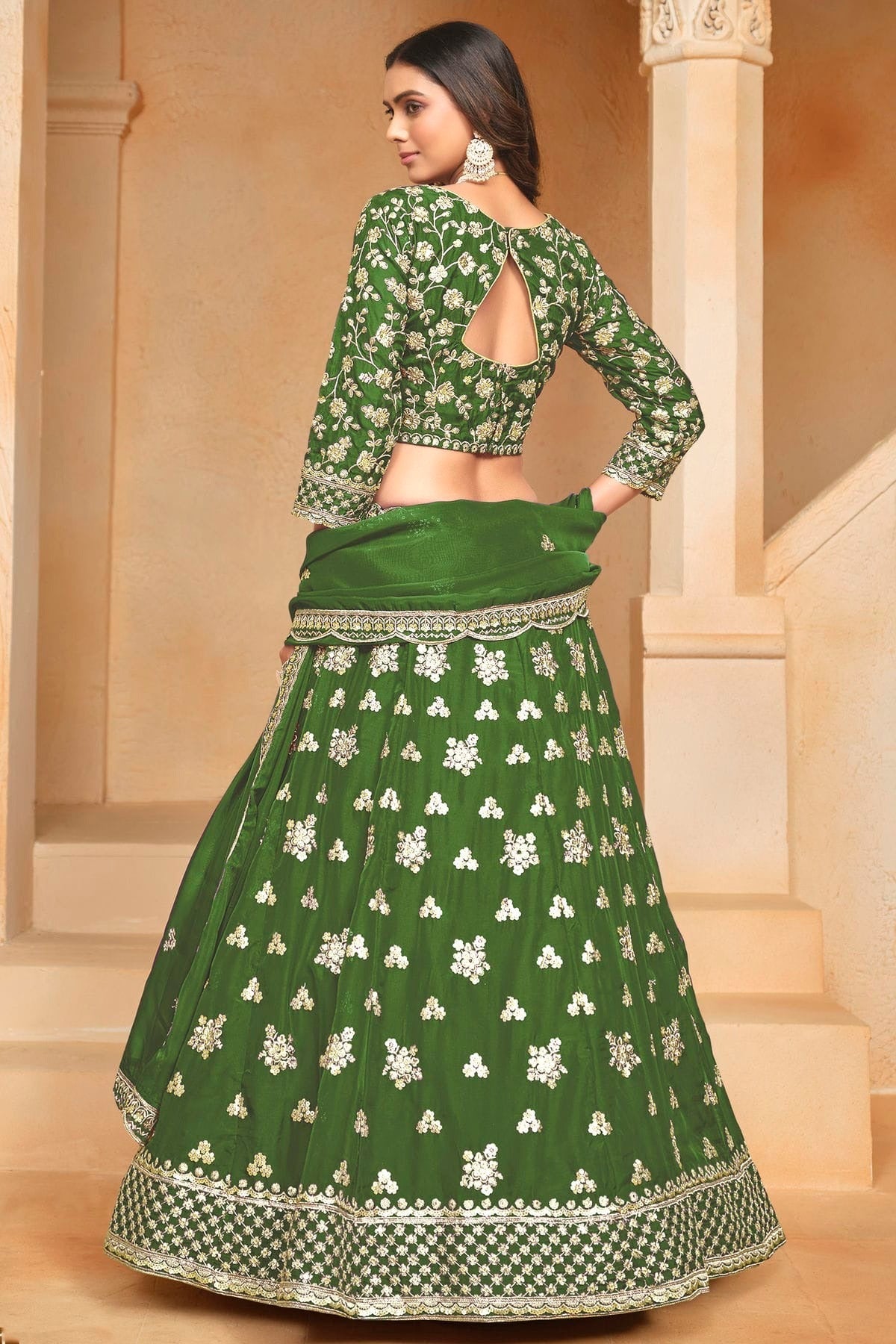 Mehendi Green Colour Organza Lehenga Choli LC1050637 A