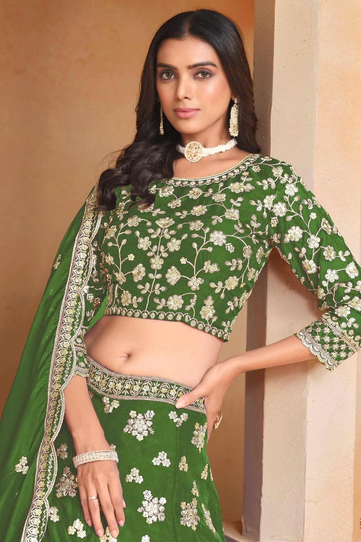 Mehendi Green Colour Organza Lehenga Choli LC1050637 B