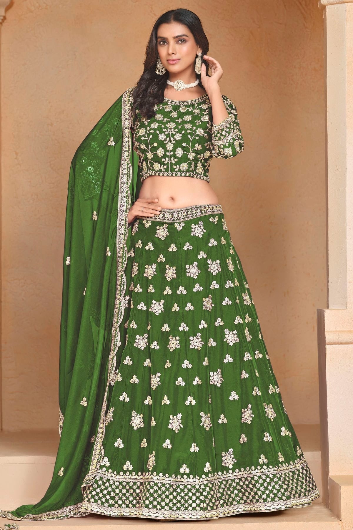 Mehendi Green Colour Organza Lehenga Choli LC1050637