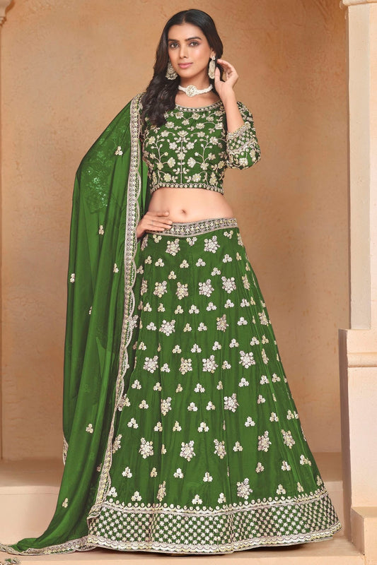 Mehendi Green Colour Organza Lehenga Choli LC1050637