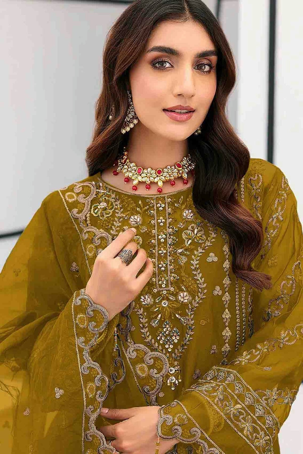 Mehendi Green Colour Organza Pakistani Suit SM1140851 A