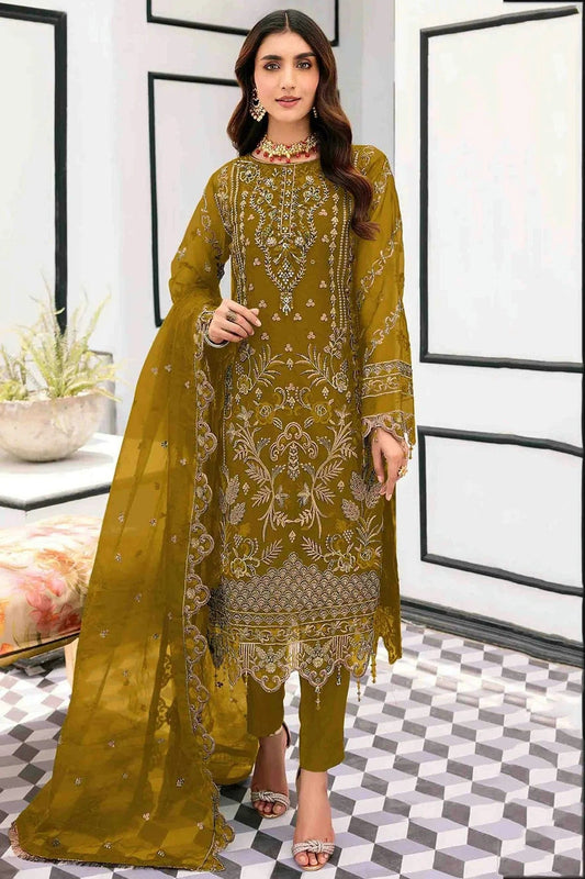 Mehendi Green Colour Organza Pakistani Suit SM1140851