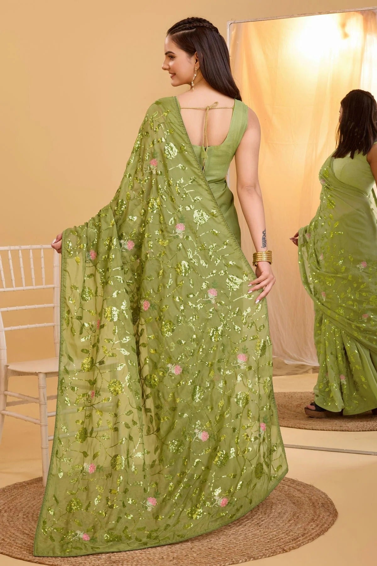 Mehendi Green Colour Organza Saree SD1110021 A