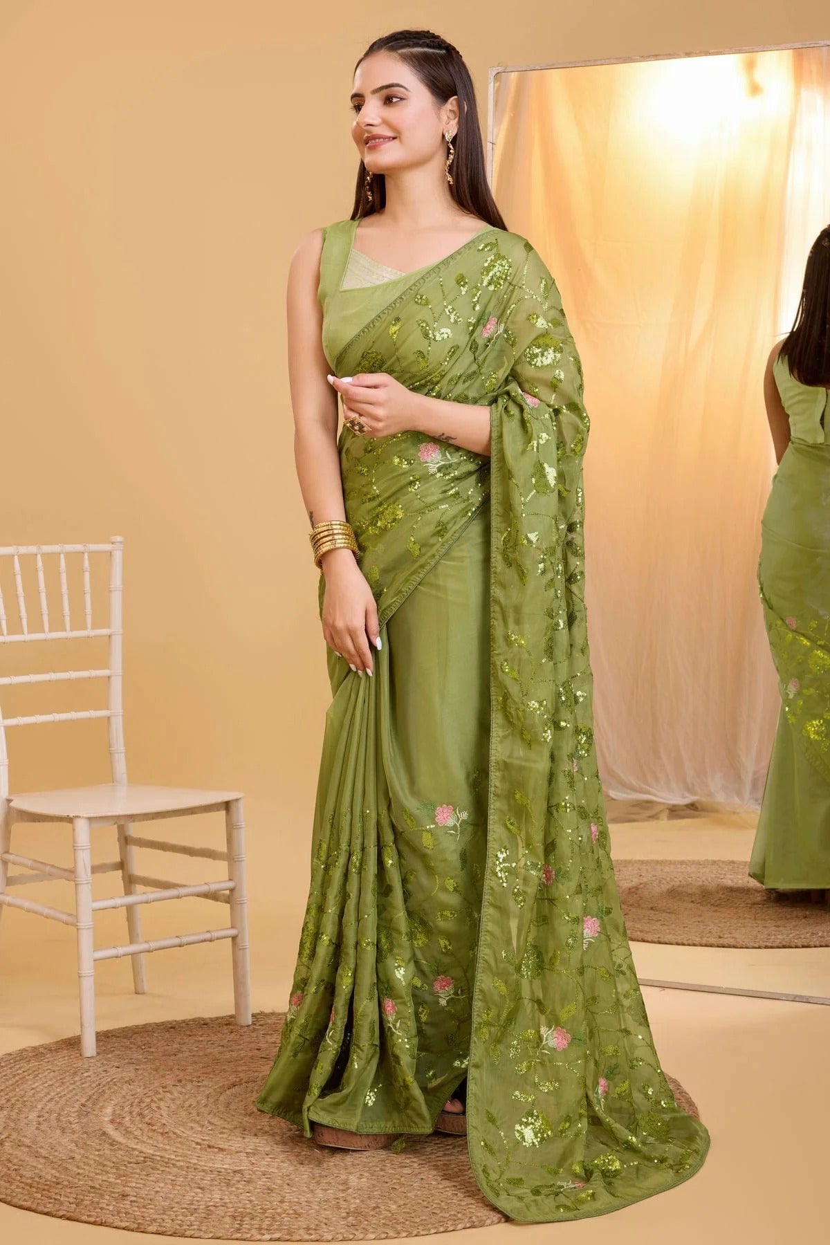 Mehendi Green Colour Organza Saree SD1110021