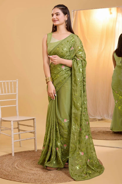 Mehendi Green Colour Organza Saree SD1110021