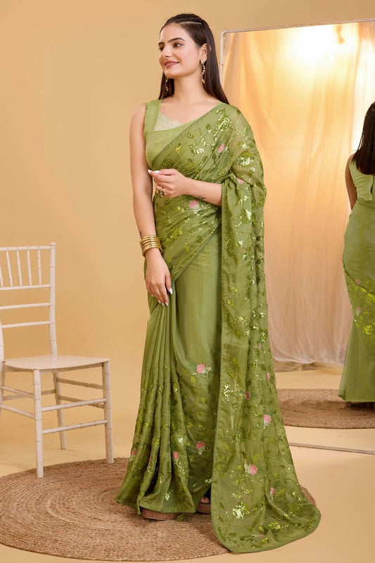 Mehendi Green Colour Organza Saree SD1110021