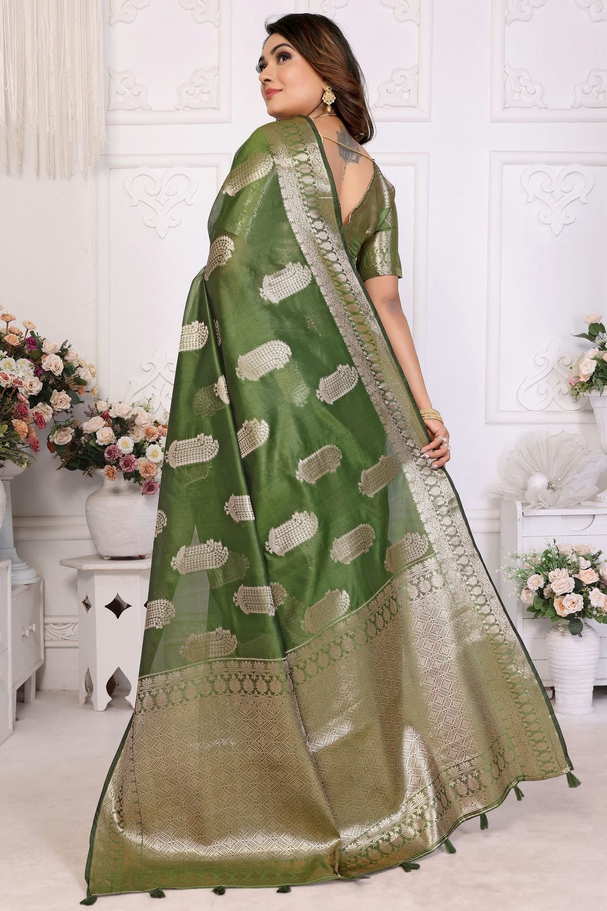 Mehendi Green Colour Organza Traditional Saree SD1112718 A