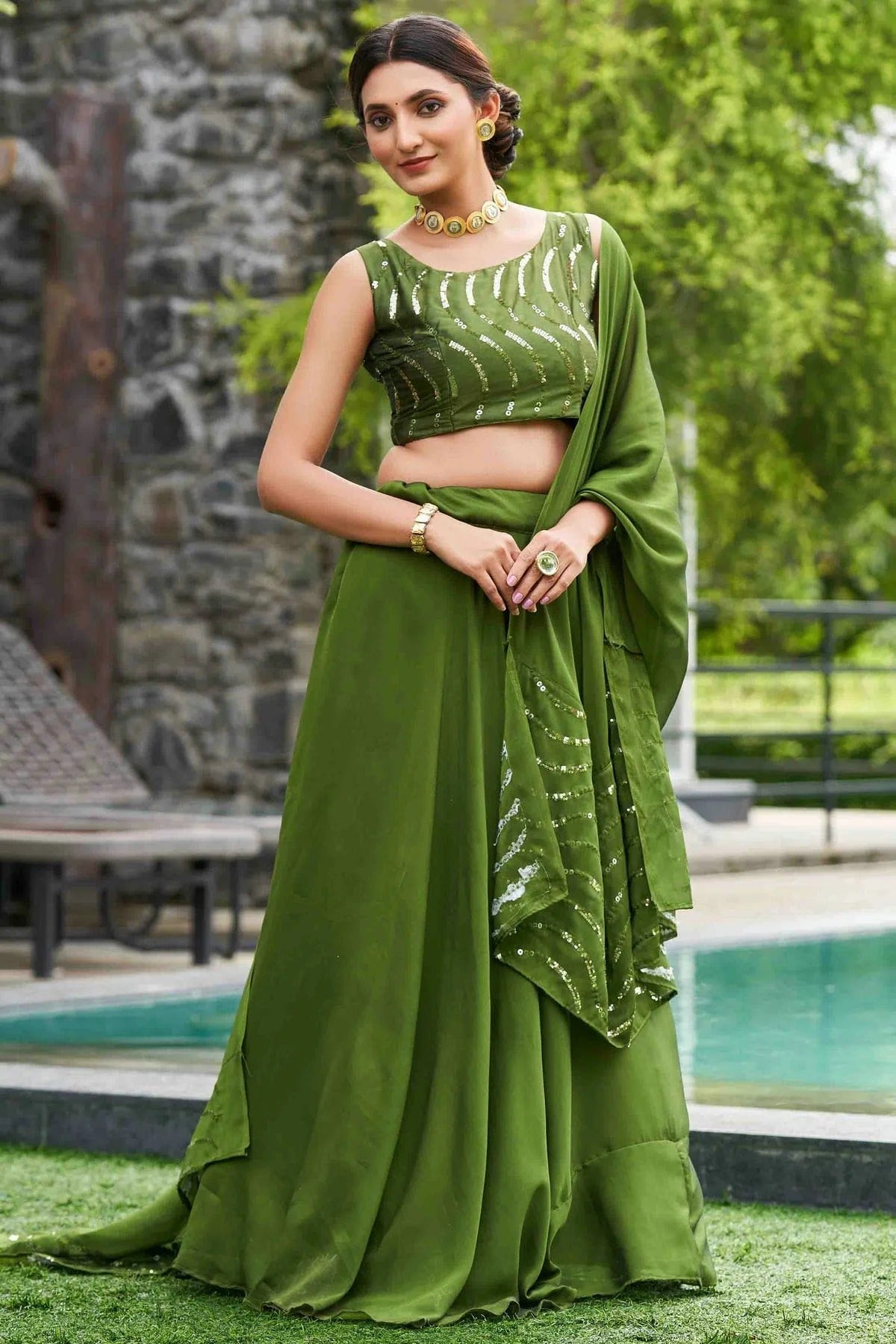 Mehendi Green Colour Rangoli Silk Semi Stitched Lehenga Choli LC1170059 A