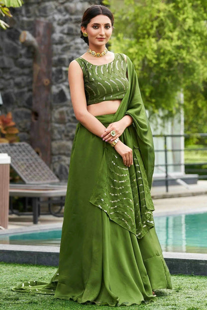 Mehendi Green Colour Rangoli Silk Semi Stitched Lehenga Choli LC1170059