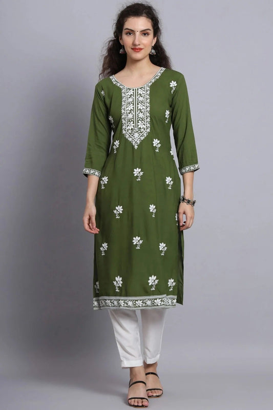 Mehendi Green Colour Rayon Kurti KR1111075