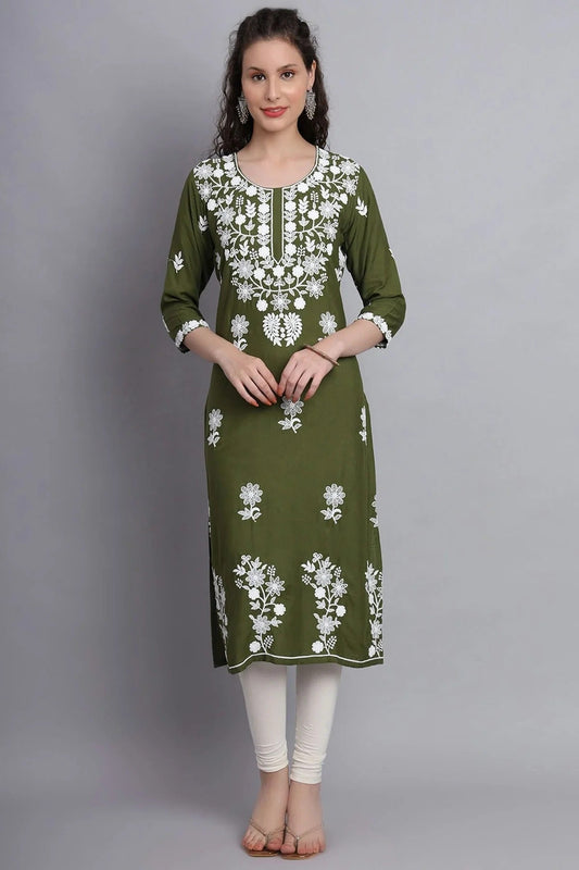 Mehendi Green Colour Rayon Kurti KR1111149