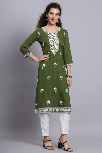 Mehendi Green Colour Rayon Kurti KR1111217