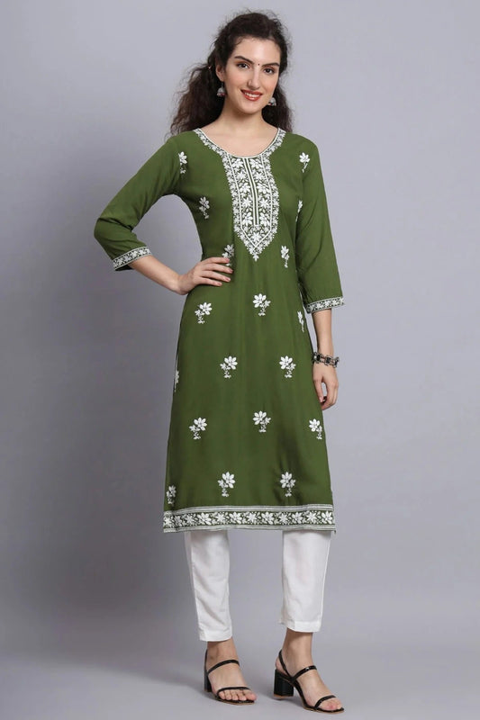 Mehendi Green Colour Rayon Kurti KR1111217