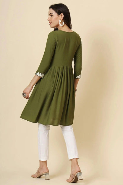 Mehendi Green Colour Rayon Kurti KR1111294 A