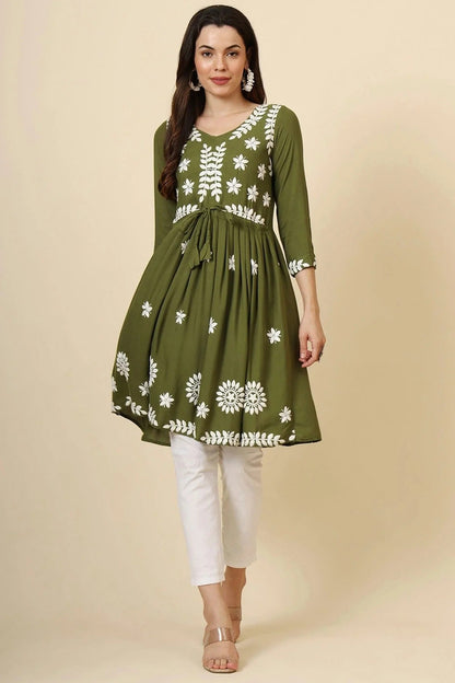 Mehendi Green Colour Rayon Kurti KR1111294
