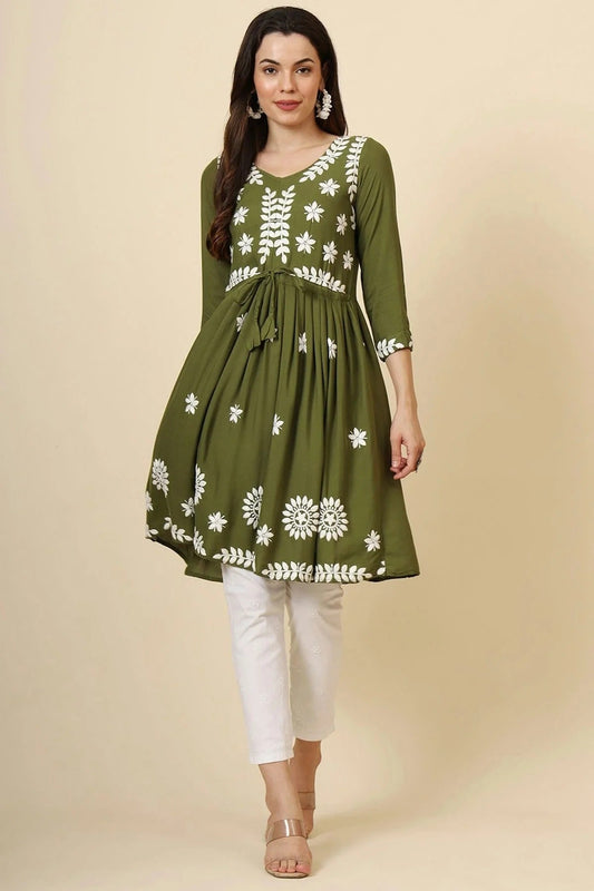 Mehendi Green Colour Rayon Kurti KR1111294