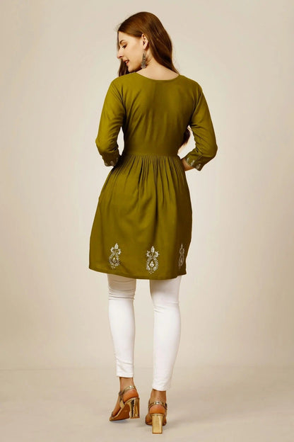 Mehendi Green Colour Rayon Thread Work