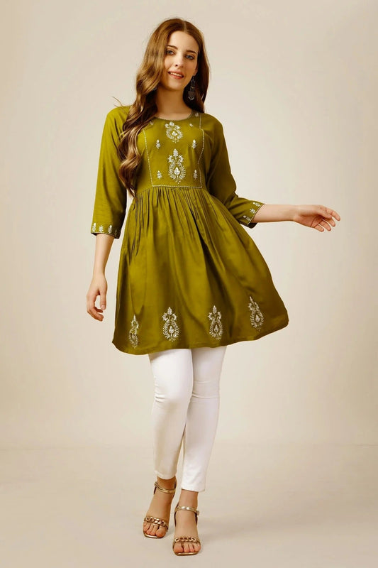 Mehendi Green Colour Rayon Thread Work