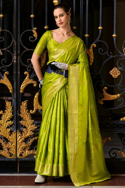 Mehendi Green Colour Satin Munga Silk Woven Work Saree SD1290066