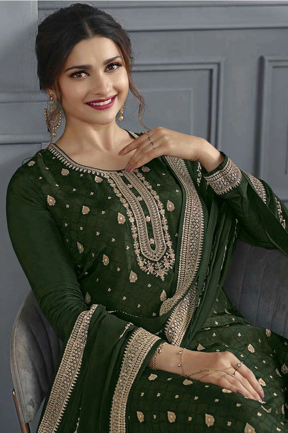 Mehendi Green Colour Semi Stitched Dola Jacquard Silk Palazzo Pant Suit SM1140205 A