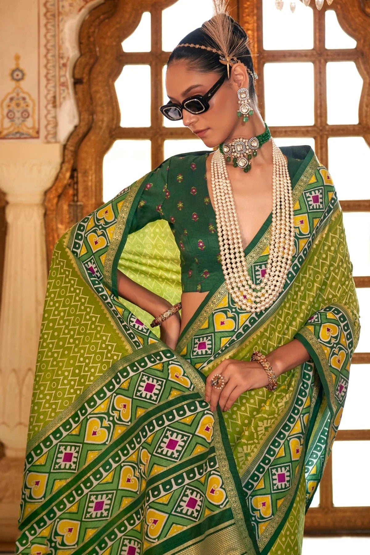 Mehendi Green Colour Silk Patola Print Saree SD1290047 A