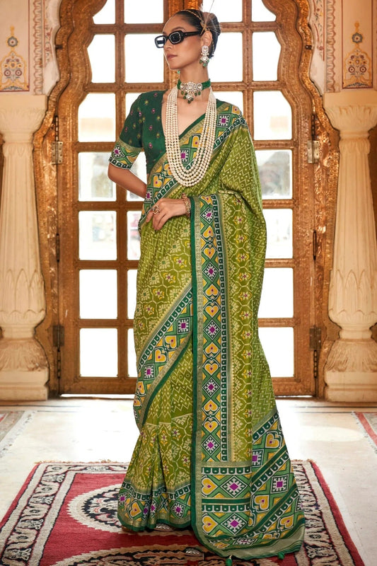 Mehendi Green Colour Silk Patola Print Saree SD1290047