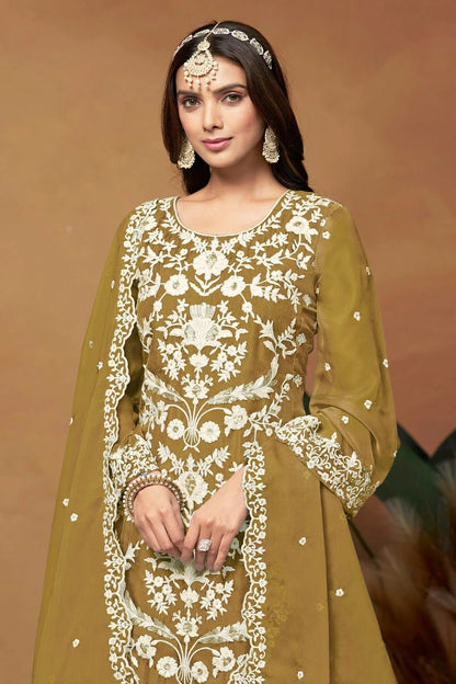 Mehendi Green Colour Straight Suit Soft Organza Semi Stitched SM1050499 A