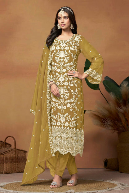 Mehendi Green Colour Straight Suit Soft Organza Semi Stitched SM1050499