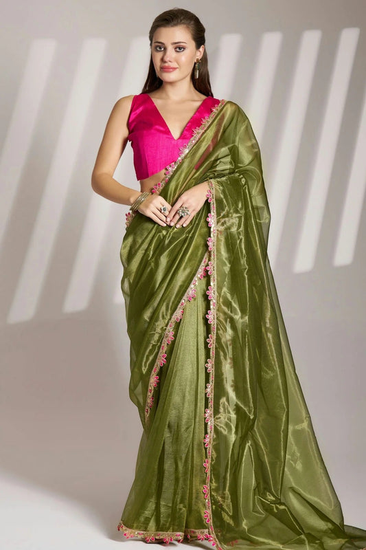 Mehendi Green Colour Twill Net Saree SD1112731
