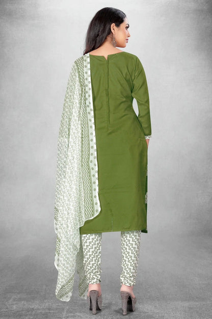 Mehendi Green Colour Unstitched Slub Cotton Churidar Suit US1160763 A