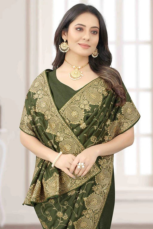 Mehendi Green Colour Vichitra Silk Designer Saree SD1090641 A