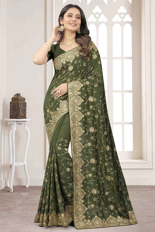Mehendi Green Colour Vichitra Silk Designer Saree SD1090641