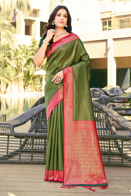Mehendi Green Colour Woven Work Banarasi Silk Saree SD1101791