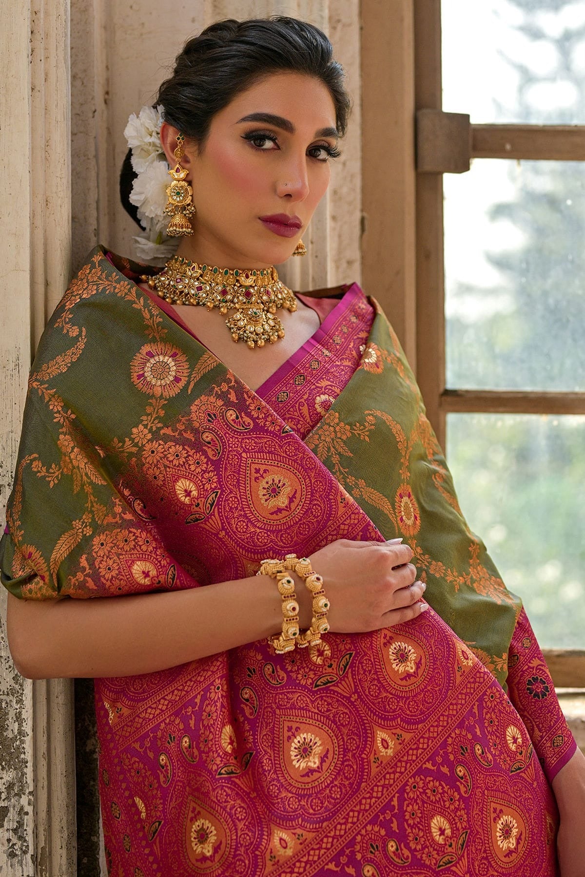 Mehendi Green Colour Woven Work Banarasi Silk Saree SD1260002 B